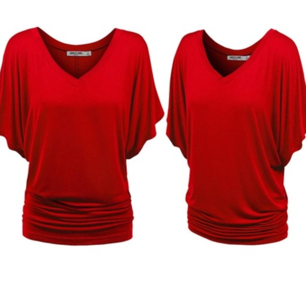 Women's Short Sleeve V-Neck Dolman Top